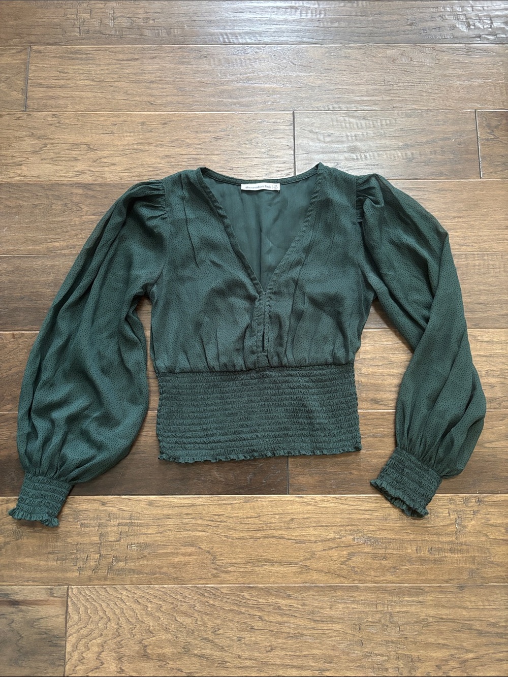 Abercrombie & Fitch Green & Black Polka Dot Smocked Waist Top Long Sleeve Top XS